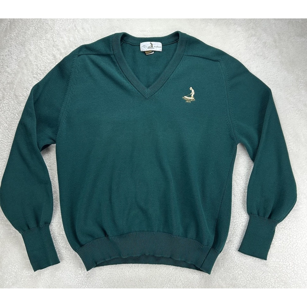 IZOD Club Pinehurst 1895 Men's Green V Neck 100% Egyptian‎ Cotton Sweater XL